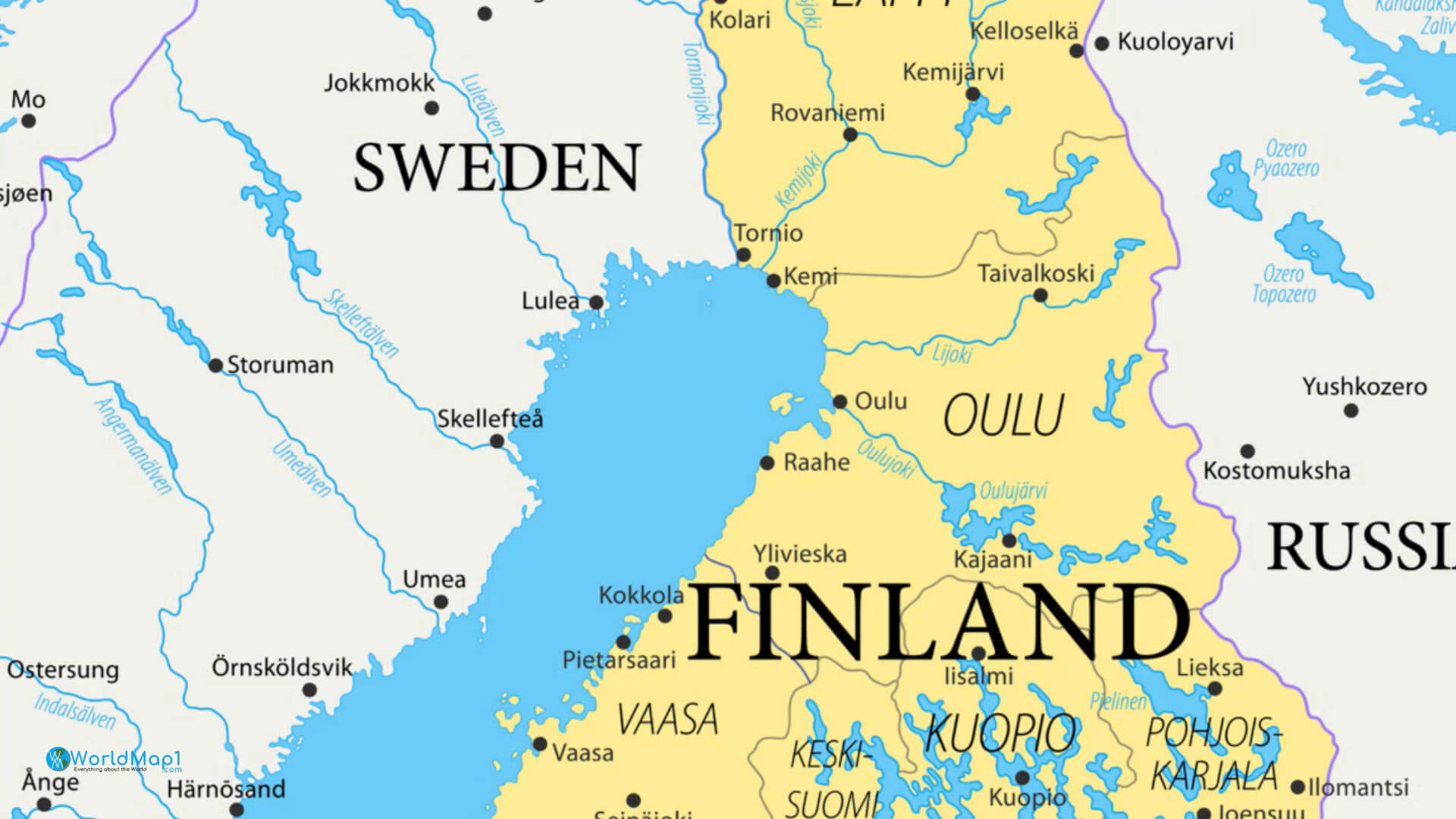 Carte de la Finlande avec les frontières de la Suède et de la Russie